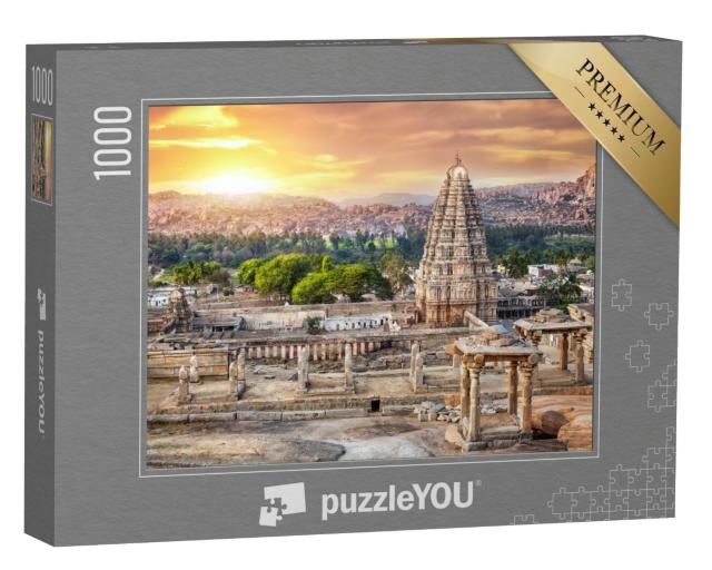 Puzzle 1000 Teile „Sonnenuntergang am Virupaksha-Tempel in Hampi, Karnataka, Indien“