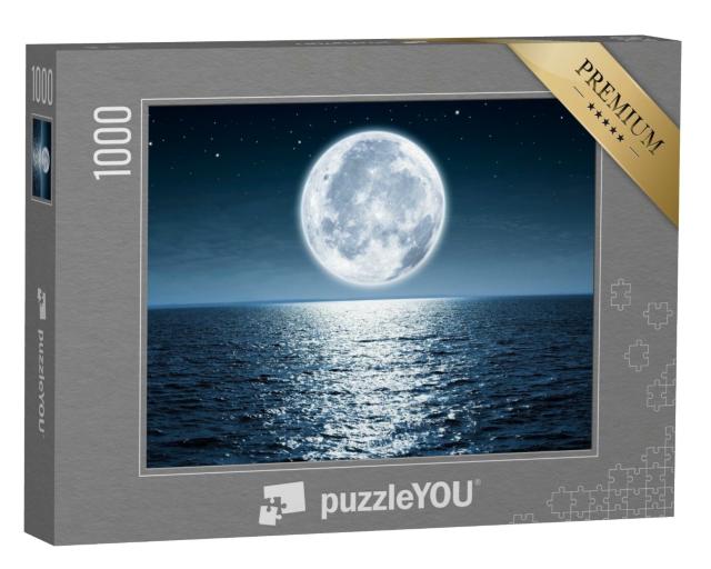 Puzzle 1000 Teile „Vollmond, der nachts über dem ruhigen Meer aufgeht“