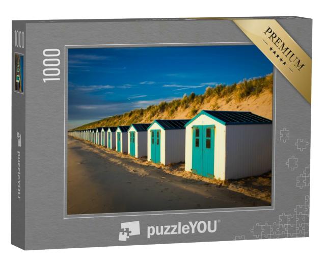 Puzzle 1000 Teile „Kleine Hütten entlang der Dünen in Texel, Niederlande, Europa“
