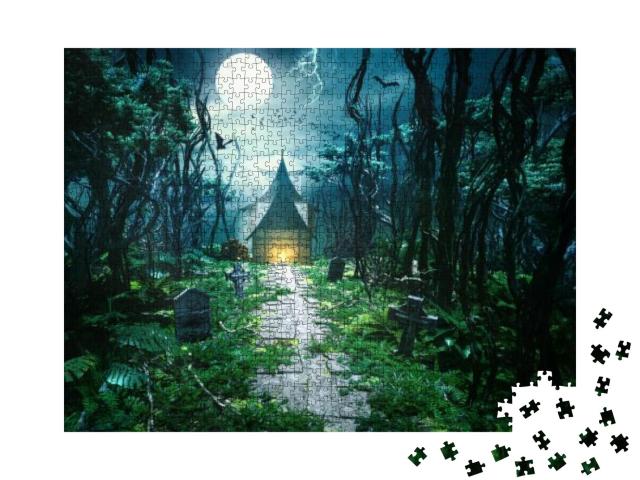 Puzzle 1000 Teile „Geheimnisvolles Haus im Wald“