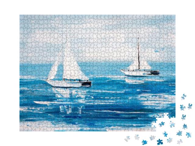 Puzzle 1000 Teile „Ölgemälde: Zwei Segelboote“