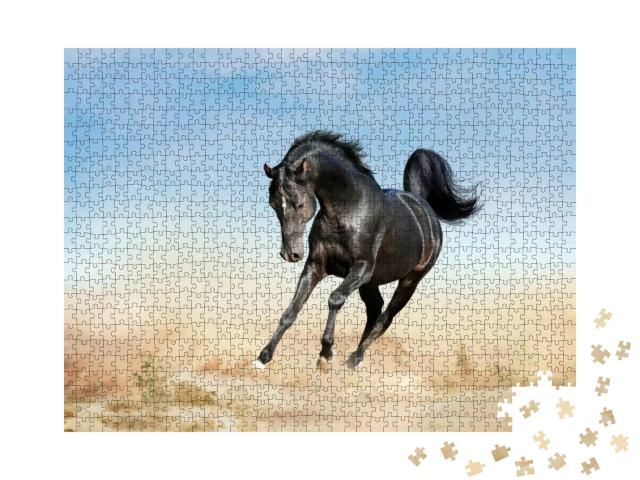 Puzzle 1000 Teile „akhal-teke Pferd läuft durch eine Wüste“