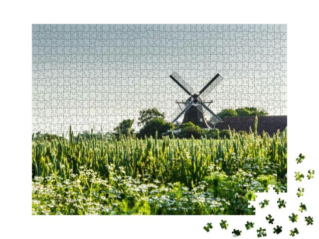 Puzzle 1000 Teile „Auf dem Land: Mühle in Ostfriesland, Niedersachsen“