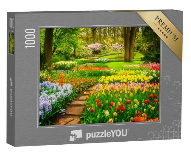 Puzzle 1000 Teile „Bunte Tulpenbeete im Park“