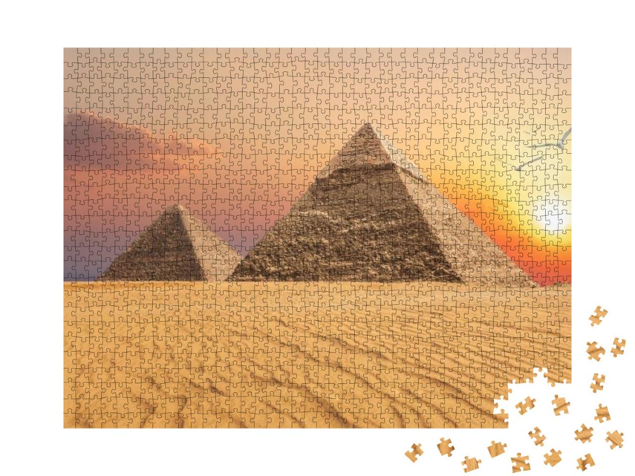 Puzzle 1000 Teile „Chephren-Pyramide und Cheops-Pyramide, Sonnenuntergang, Gizeh“
