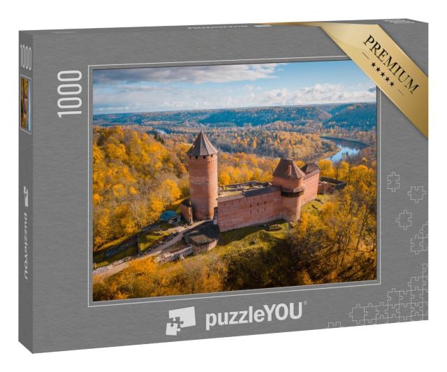 Puzzle 1000 Teile „Sonnenuntergang über der Burg Turaida, Sigulda, Lettland“