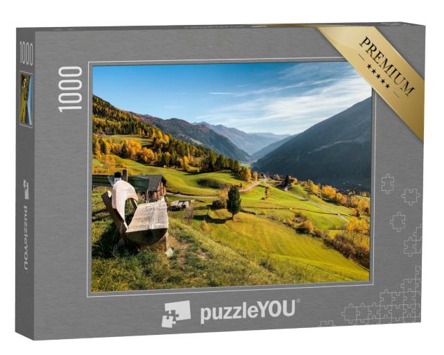 Puzzle 1000 Teile „Holzbank in den Bergen von Österreich“