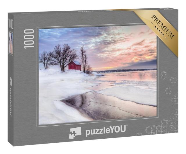 Puzzle 1000 Teile „Hütte in den winterlichen Schären von Stockholm, Schweden“