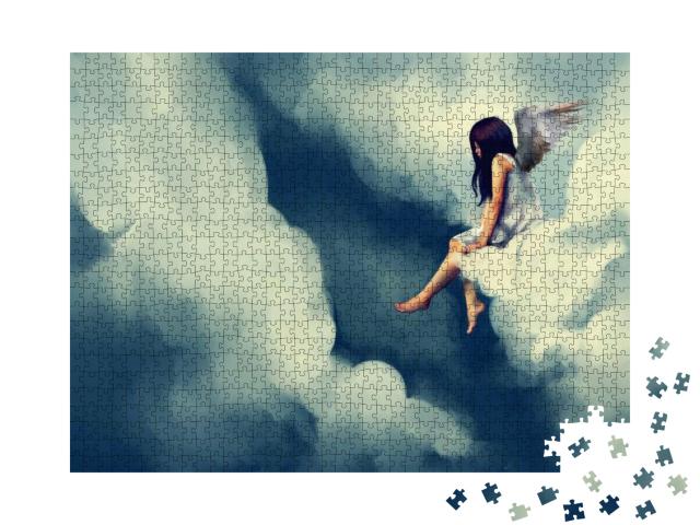 Puzzle 1000 Teile „Engel auf einer Wolke sitzend “