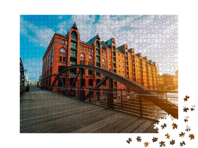 Puzzle 1000 Teile „Bogenbrücke über Kanäle in der Hamburger Speicherstadt“