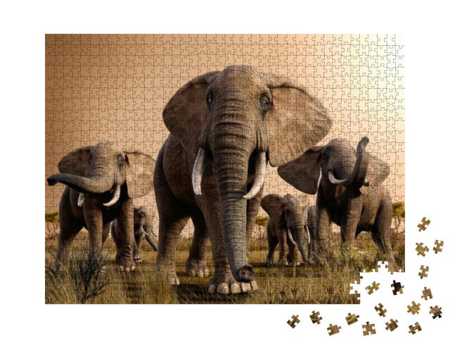 Puzzle 1000 Teile „Herde majestätischer afrikanischer Elefanten“