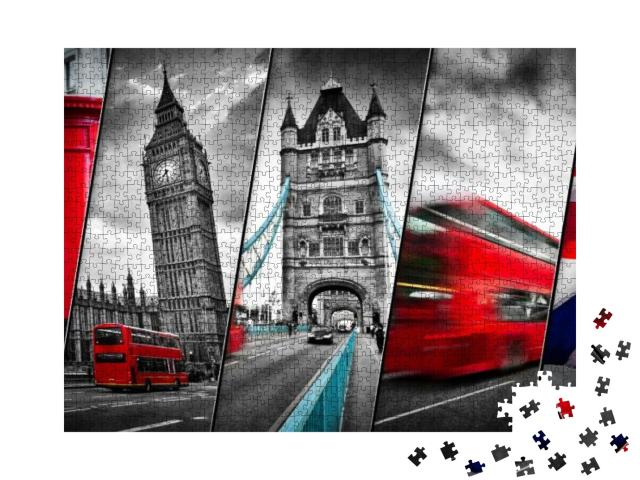 Puzzle 1000 Teile „Wunderschöne Collage berühmter Londoner Sehenswürdigkeiten “