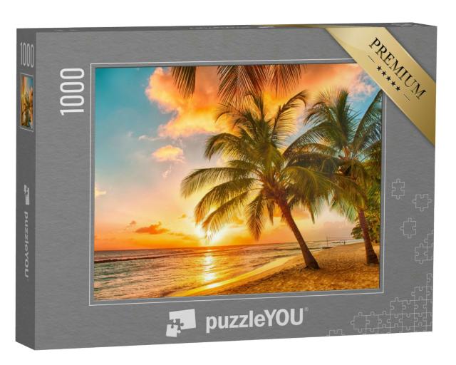 Puzzle 1000 Teile „Sonnenuntergang über dem Meer mit Blick auf Palmen, Barbados“