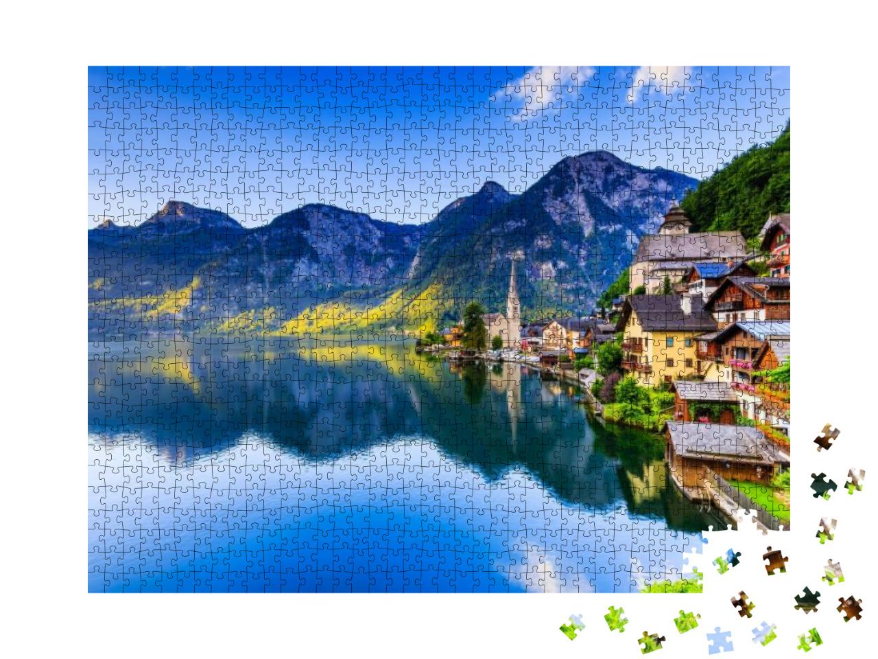 Puzzle 1000 Teile „Sonnenaufgang über Hallstatt und Hallstädter See, Östereich“