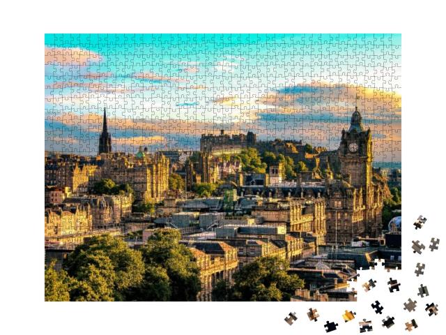Puzzle 1000 Teile „Skyline von Edinburgh vom Calton Hill aus gesehen, Schottland“