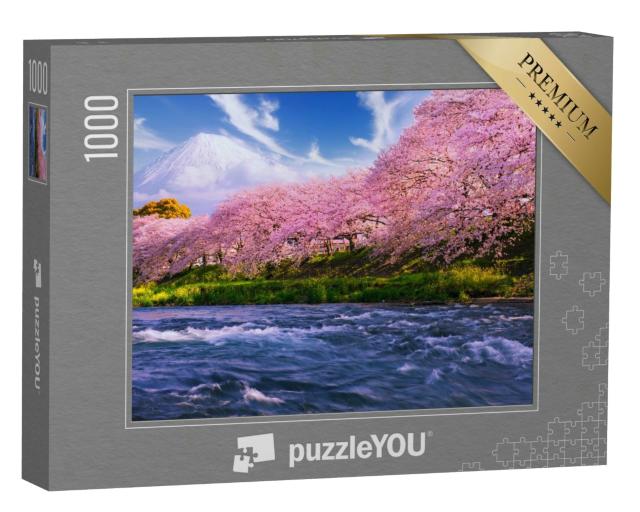 Puzzle 1000 Teile „Sakura: Kirschblüte in Japan, im Hintergrund der Vulkan Fuji“