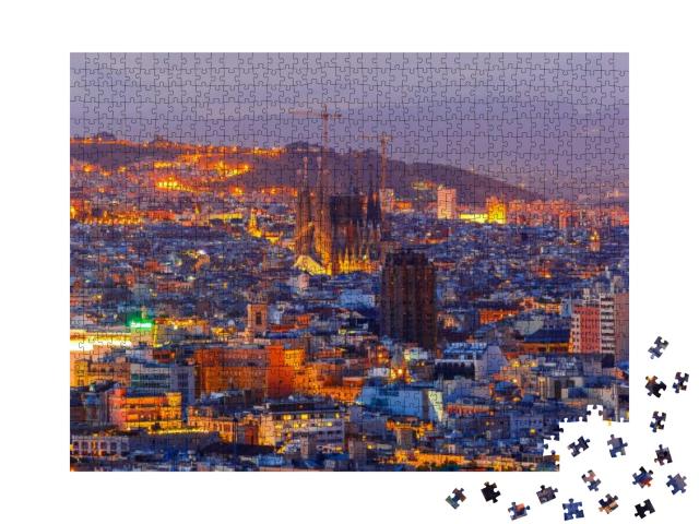 Puzzle 1000 Teile „Barcelona mit Hügel Lmontjuic bei Nacht“