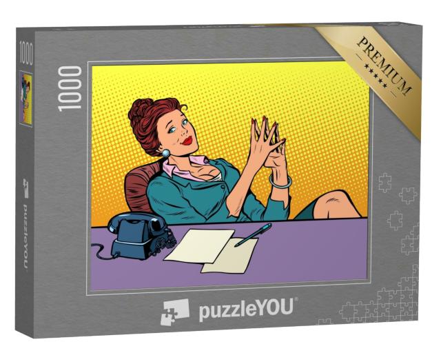 Puzzle 1000 Teile „Pop-Art-Comic: Geschäftsfrau am Schreibtisch“