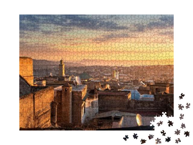 Puzzle 1000 Teile „Blick auf die alte Medina in Fez , Marokko“