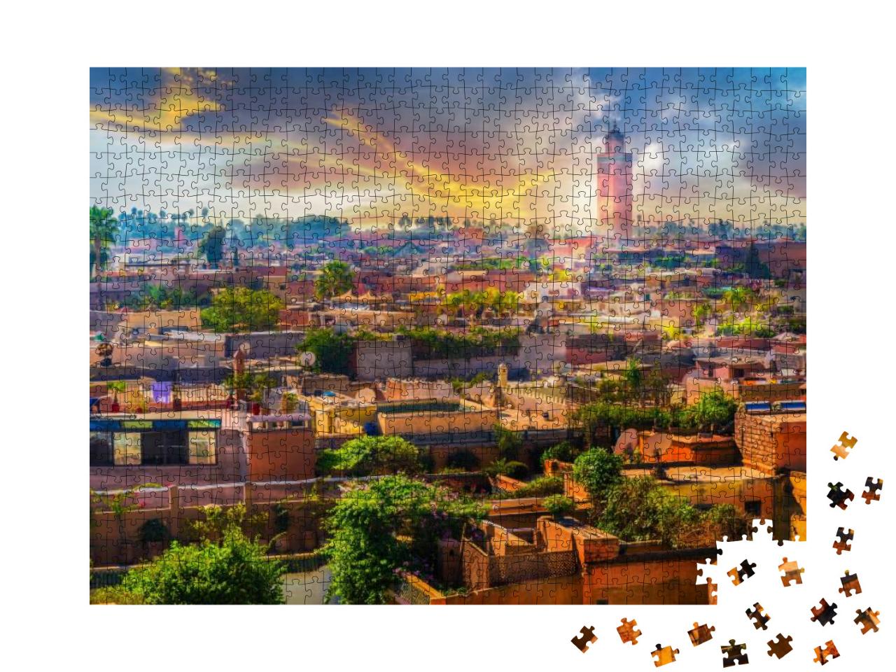 Puzzle 1000 Teile „Die Medina überragt die Altstadt von Marrakesch, Marokko“