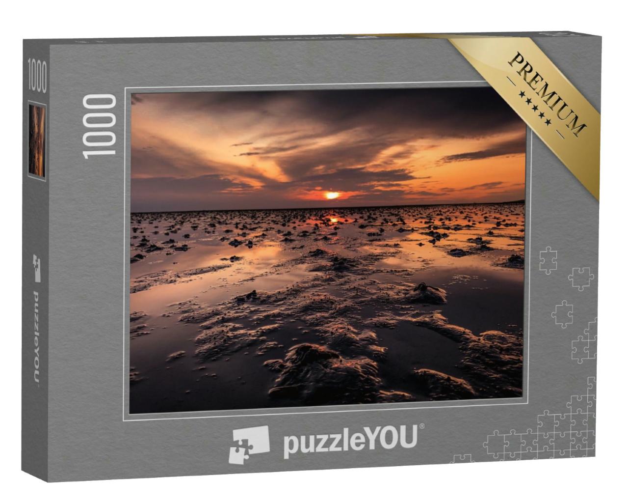 Puzzle 1000 Teile „Wunderschöner Sonnenuntergang über dem Wattenmeer, Büsum, Deutschland“