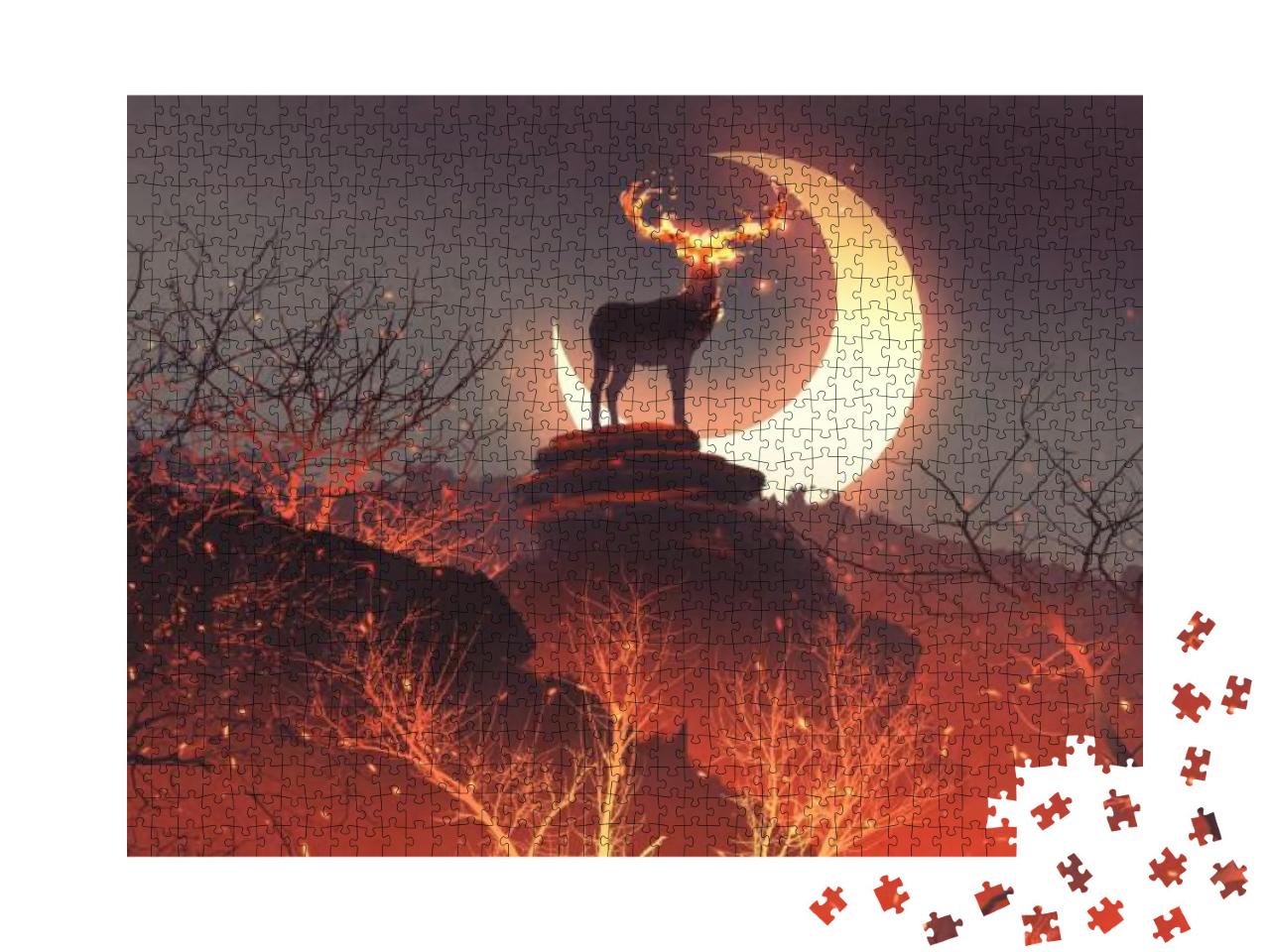 Puzzle 1000 Teile „Digitale Kunst: Der Hirsch mit den Feuerhörnern“