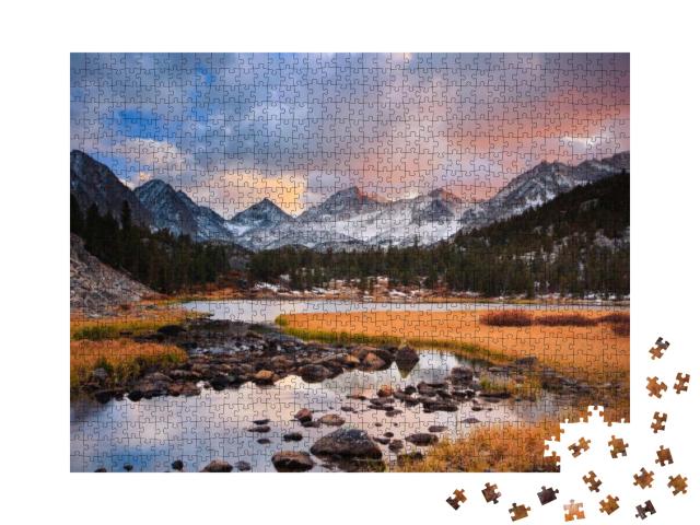 Puzzle 1000 Teile „Wunderschöner Sonnenuntergang in den Bergen“
