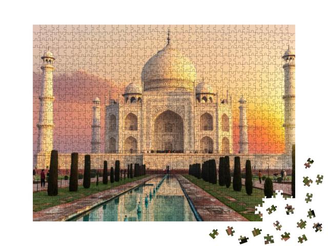 Puzzle 1000 Teile „Taj Mahal bei Sonnenuntergang in Indien“