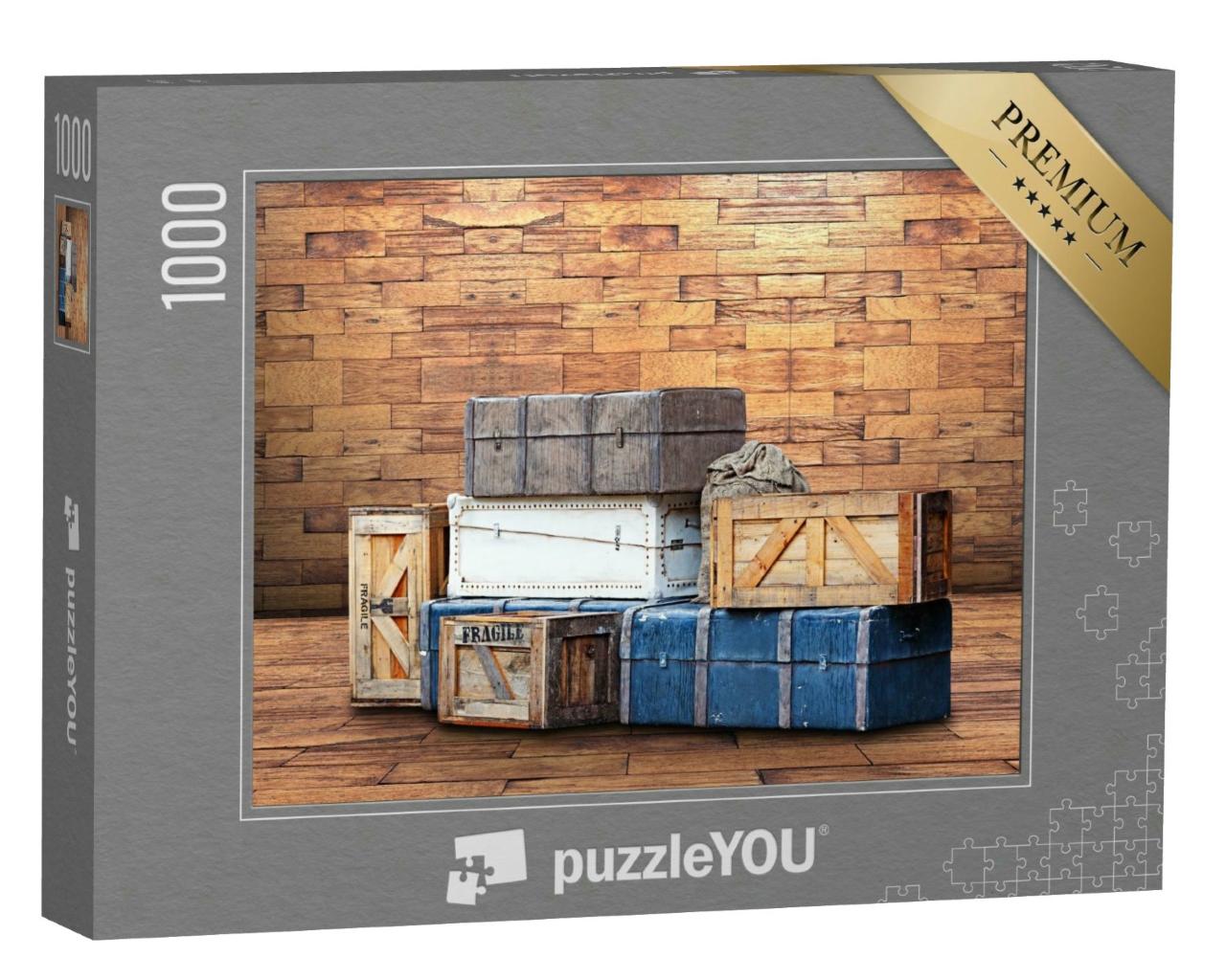 Puzzle 1000 Teile „Gestapelte Holzkisten im Piraten-Style“