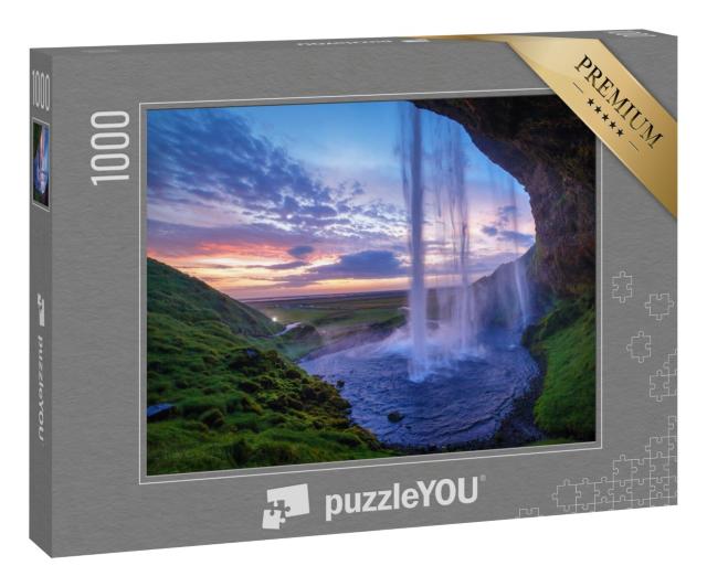 Puzzle 1000 Teile „Seljalandfoss-Wasserfall bei Sonnenuntergang, Island “