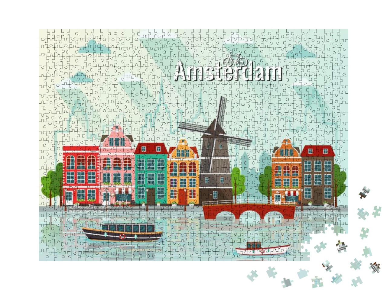 Puzzle 1000 Teile „Vektor-Illustration von Amsterdam“