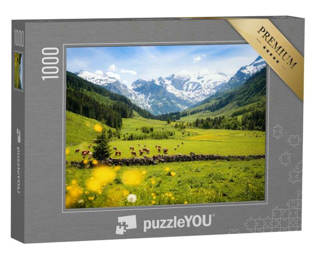 Puzzle 1000 Teile „Ländliche alpine Landschaft mit Kühen, Nationalpark Hohe Tauern“