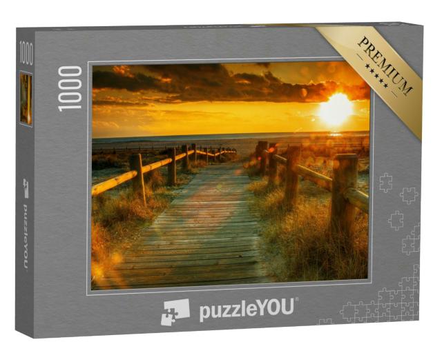 Puzzle 1000 Teile „Holzsteg zum Sonnenuntergang am Strand“