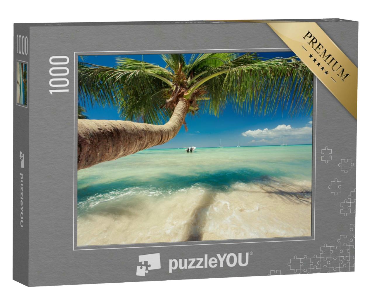 Puzzle 1000 Teile „Karibischer Strand: schöne Palme am Meer“