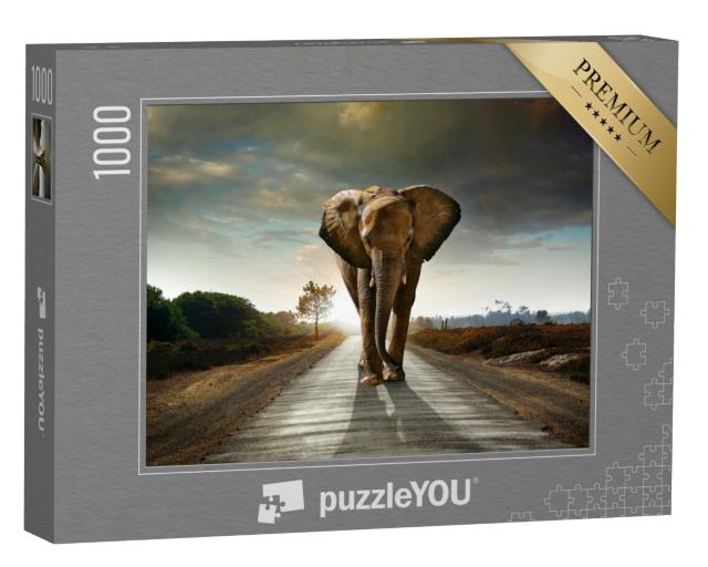 Puzzle 1000 Teile „Elefant auf einer Straße“