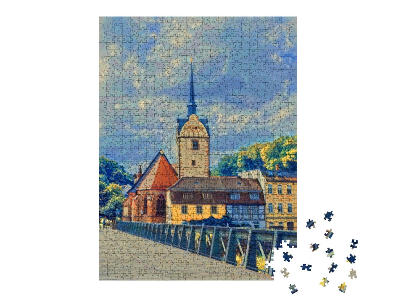 Puzzle 1000 Teile „im Stil von Paul-Cezanne - Die Marienkirche in Gera - Puzzle-Kollektion Künstler & Gemälde“