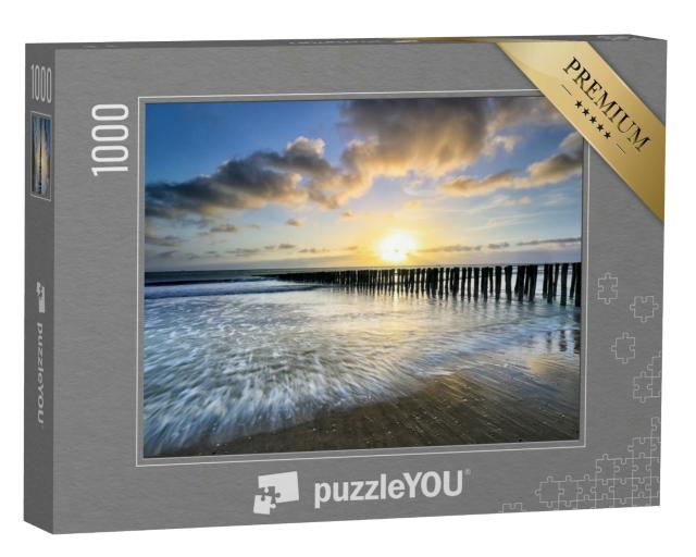 Puzzle 1000 Teile „Stürmischer Sonnenuntergang an der Nordseeküste“