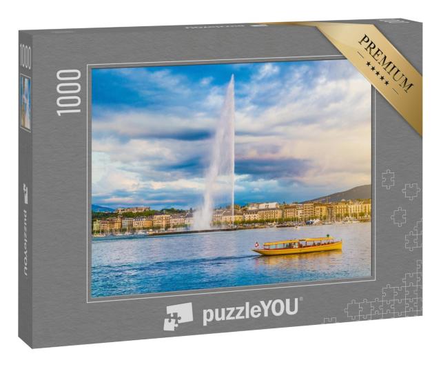 Puzzle 1000 Teile „Genfer Skyline mit dem berühmten Jet d'Eau-Brunnen, Schweiz“