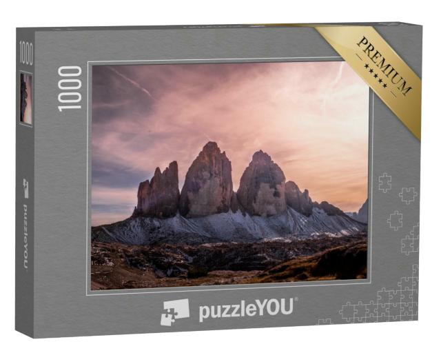 Puzzle 1000 Teile „Drei Zinnen im Nationalpark Sextner: Sonnenuntergang in den Dolomiten“