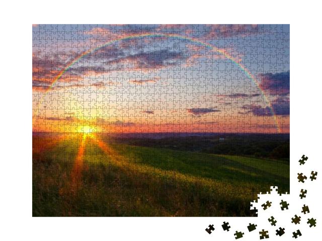 Puzzle 1000 Teile „Sonnenuntergang mit Regenbogen“
