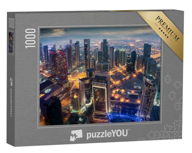 Puzzle 1000 Teile „Luftaufnahme des beleuchteten Stadtzentrums von Doha, Katar“