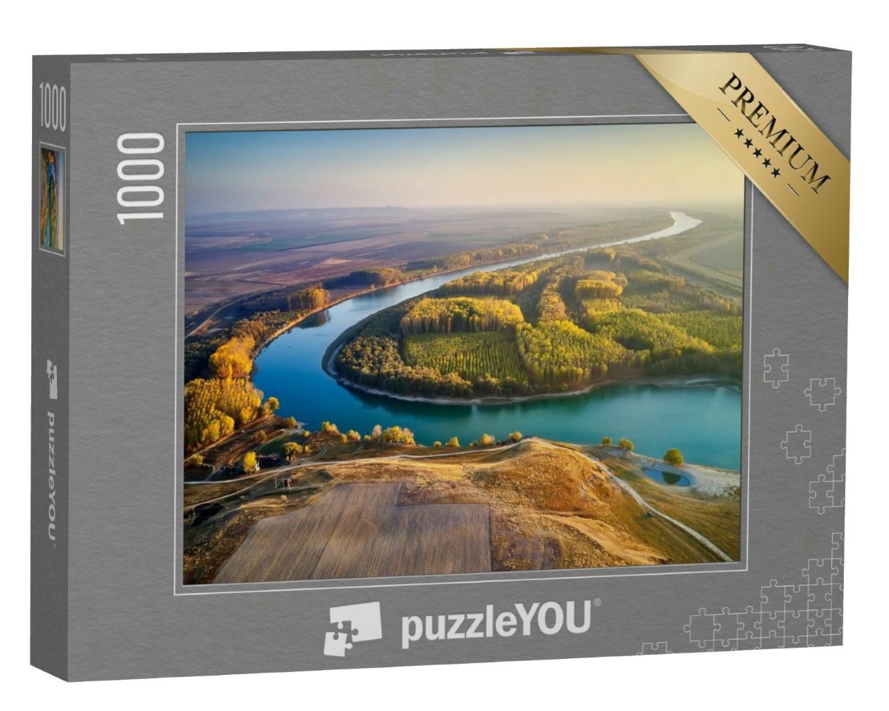 Puzzle 1000 Teile „Luftaufnahme des Donauufers, Dobrogea, Rumänien“