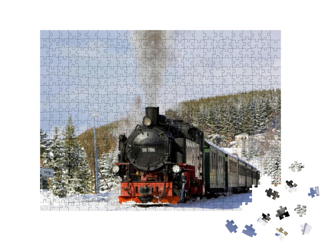 Puzzle 500 Teile „Dampfzug der Fichtelbergbahn nahe Oberwiesenthal, Deutschland“