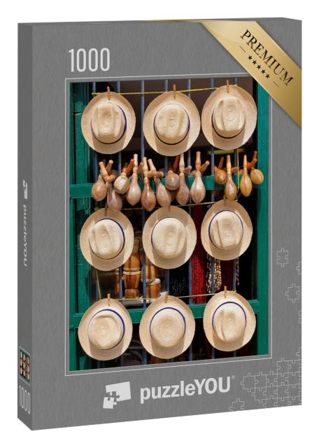 Puzzle 1000 Teile „Hüte, Musikinstrumente, Halsketten zum Verkauf in Havanna, Kuba“