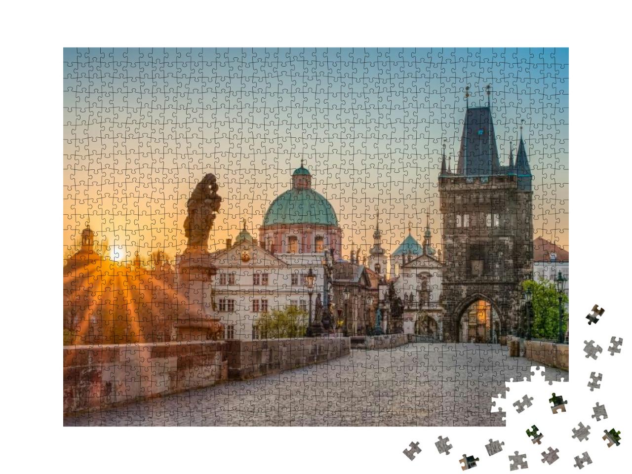 Puzzle 1000 Teile „Sonnenaufgangs über der Karlsbrücke in Prag, Tschechische Republik“