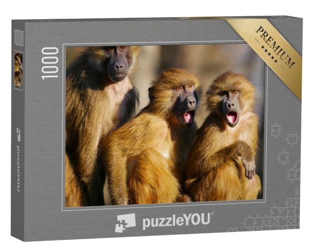 Puzzle 1000 Teile „Aufregung in der Paviane Familie“