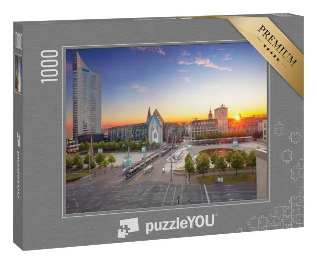 Puzzle 1000 Teile „Stadtbild von Leipzig: Innenstadt bei Sonnenuntergang“