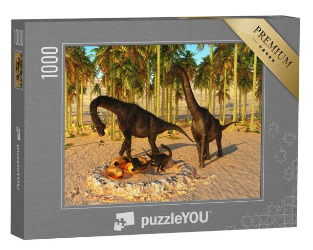Puzzle 1000 Teile „Dinosaurier-Baby Nest, Brachiosaurus-Eltern und Dino-Eier“