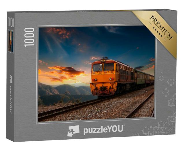 Puzzle 1000 Teile „Ein Zug in Thailand auf dem Weg zum Zielbahnhof“