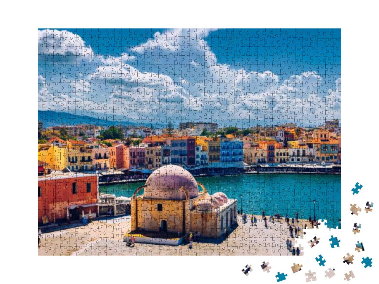 Puzzle 1000 Teile „Moschee im alten venezianischen Hafen der Stadt Chania, Kreta“